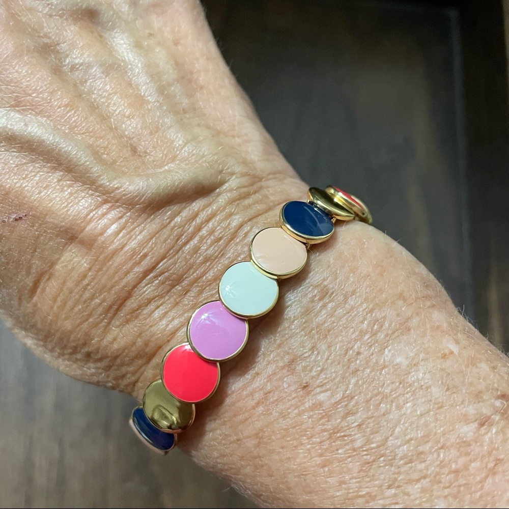 J Crew Enamel Multi Colored Polka Stretch Disc Cuff Bracelet